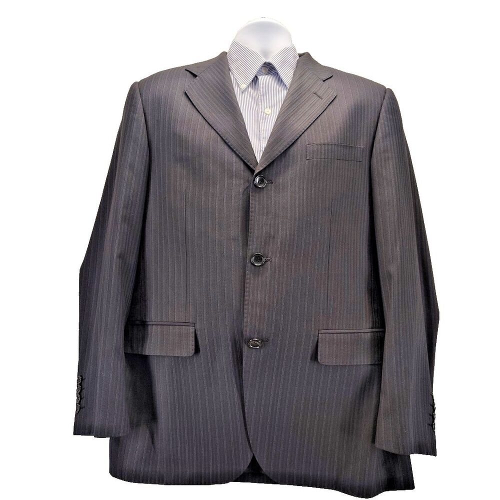 Botinelli Men Sz 48R Blazer Black Blue Pinstripe 3 Button Double Vented Academia